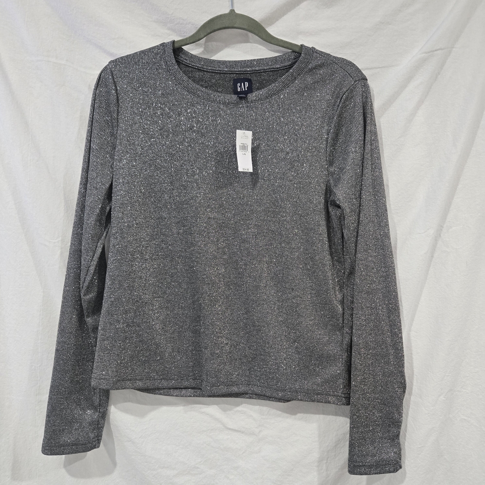 NWT GAP Gray Silver Sparkle Long Sleeve Top Size Large